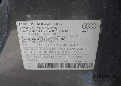2017 Audi Q5 2.0T Premium z USA, uszkodzony, nr VIN WA1L2AFP7HA013412